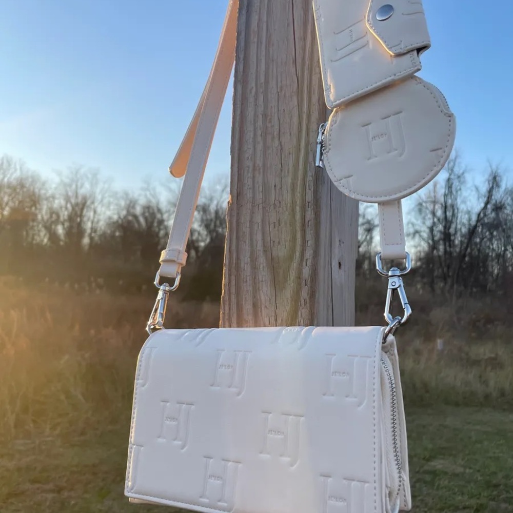 Vegan leather white crossbody pochette bag